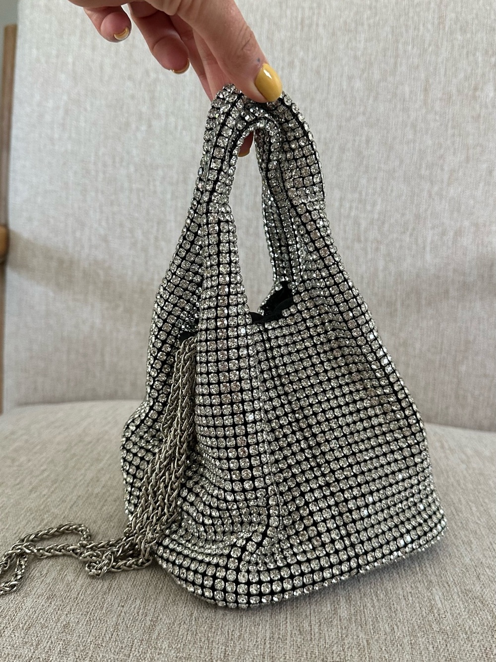 Crystal Mesh Mini Tote Bag - Silver